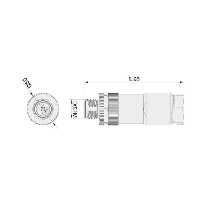 M12 4Pin, T-coded, male straight, screw connection, 64TS21